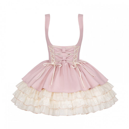 3つのフリル付きロリータジャンパー裾スカートピンクバストレイヤー