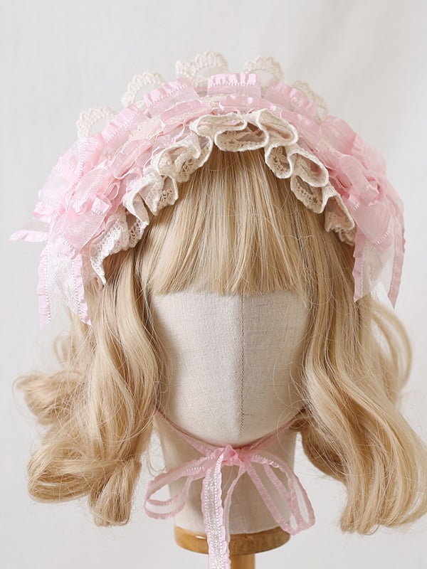 Lace Hairband Beige Bowknot Sweet Light Pink / Blue Lolita