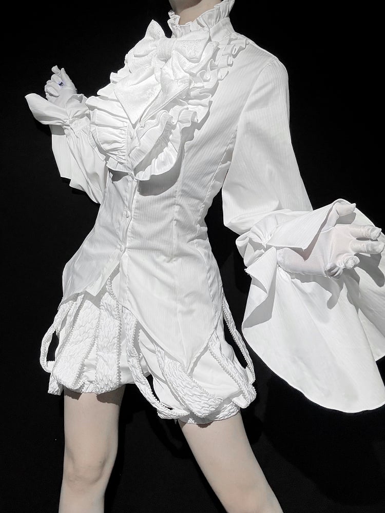 Gothic Ouji White Long Poet Ruffled Sleeves Shirt High Lolita Neck