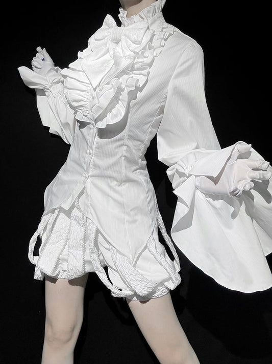 Gothic Ouji White Long Poet Ruffled Sleeves Shirt High Lolita Neck