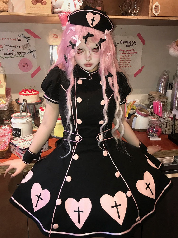 White Pink Blue Black / Nurse Hat