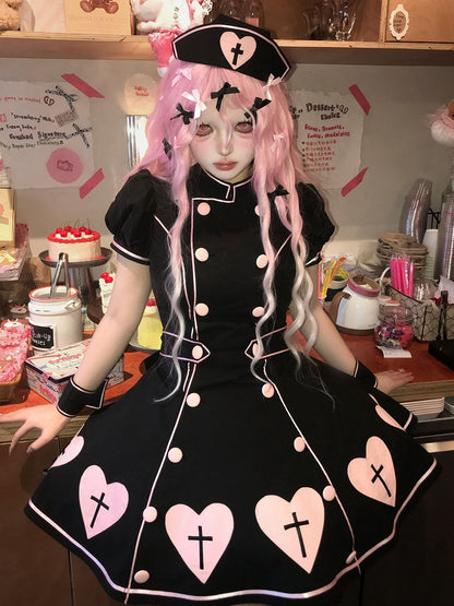 White Pink Blue Black / Nurse Hat