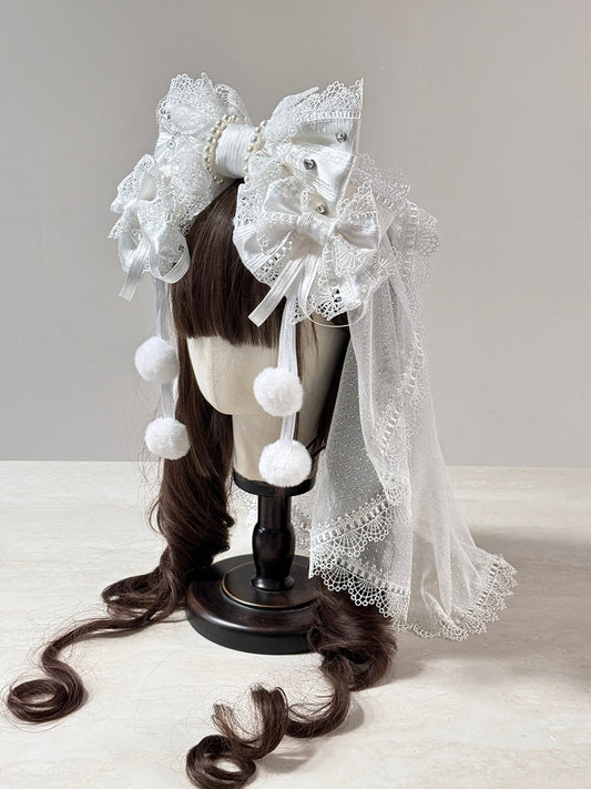 (Detachable Veil Multi-Color KC Lolita Set Bows) Head with Hairclip Lace