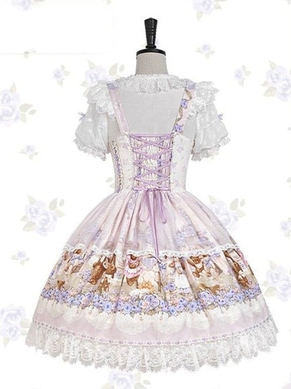 Cute Bear & Flower Pattern Sweet Purple Lolita JSK Gown - Stars Fall on the Foggy Island