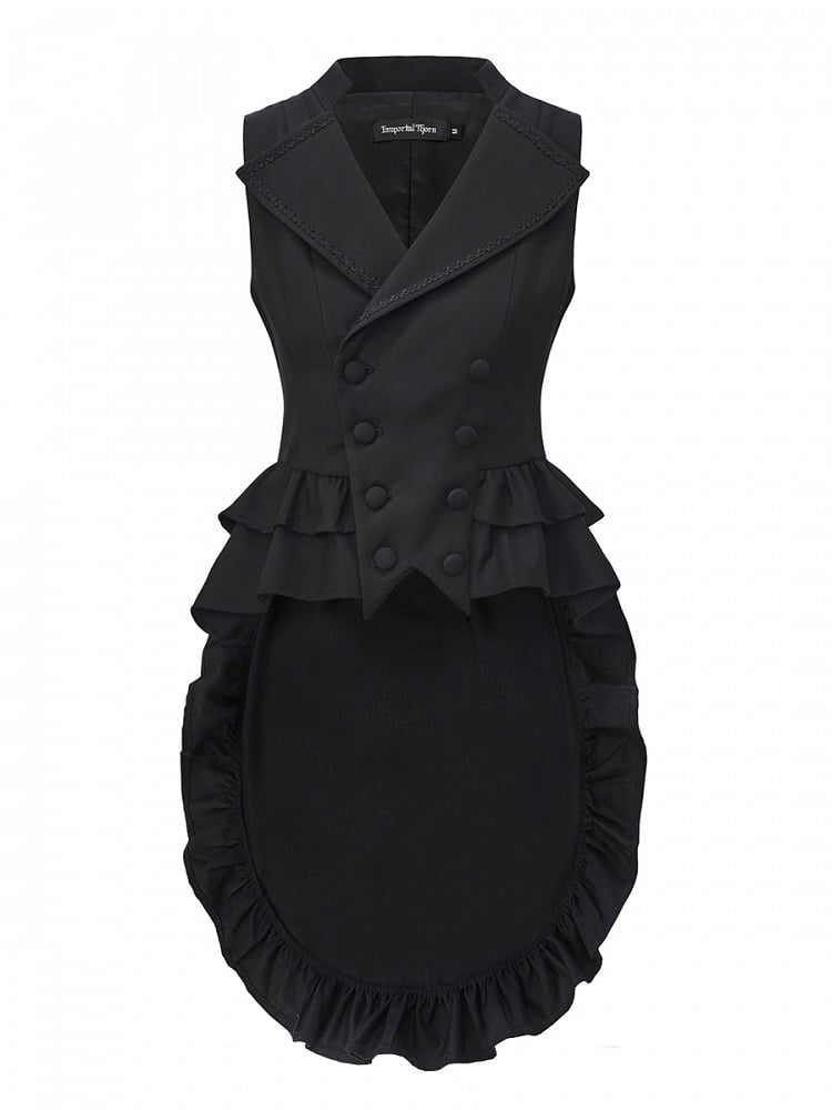 Collar Lapel Ouji Detail Waistcoat Ruffle Train Lolita Detachable Black with
