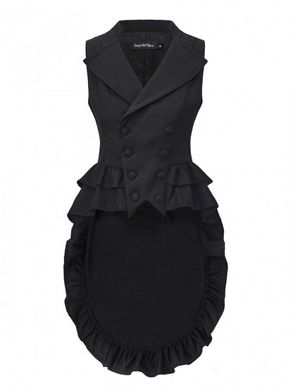 Collar Lapel Ouji Detail Waistcoat Ruffle Train Lolita Detachable Black with
