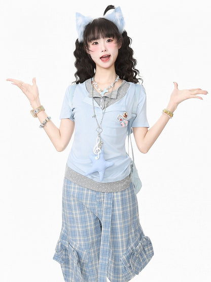 Relaxed Blue Two-Piece Polka Dot Tee with Badge - Languid Park