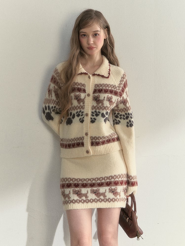 Vintage Beige Kawaii Sweater Pattern Dog Knit with Style