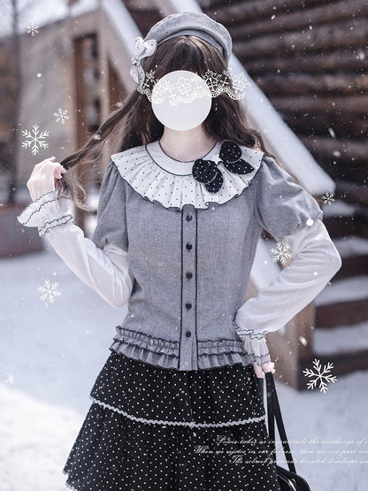 Beret with Polka Gray Dot Bow