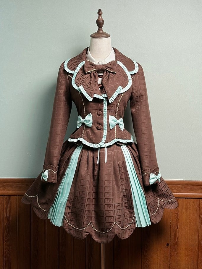 Coat Accents with Lolita and Bow Chocolate Mint Green Ruffles