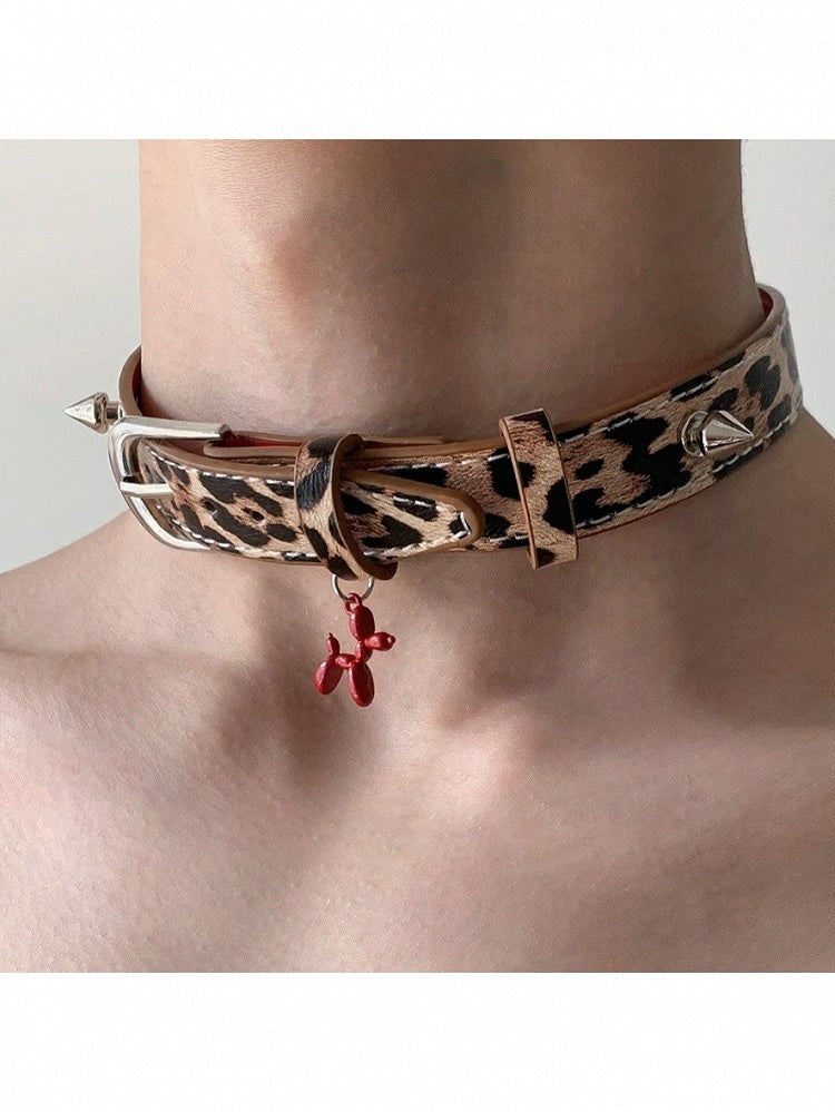 Brown Metal Buckle Red Dog Choker - YSHXS