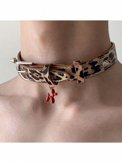 Brown Metal Buckle Red Dog Choker - YSHXS