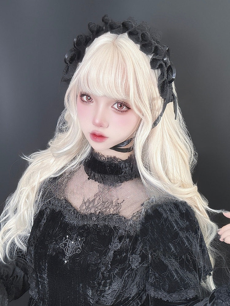 ブロンドの前髪付き 長さ60cm ウェーブウィッグ エア