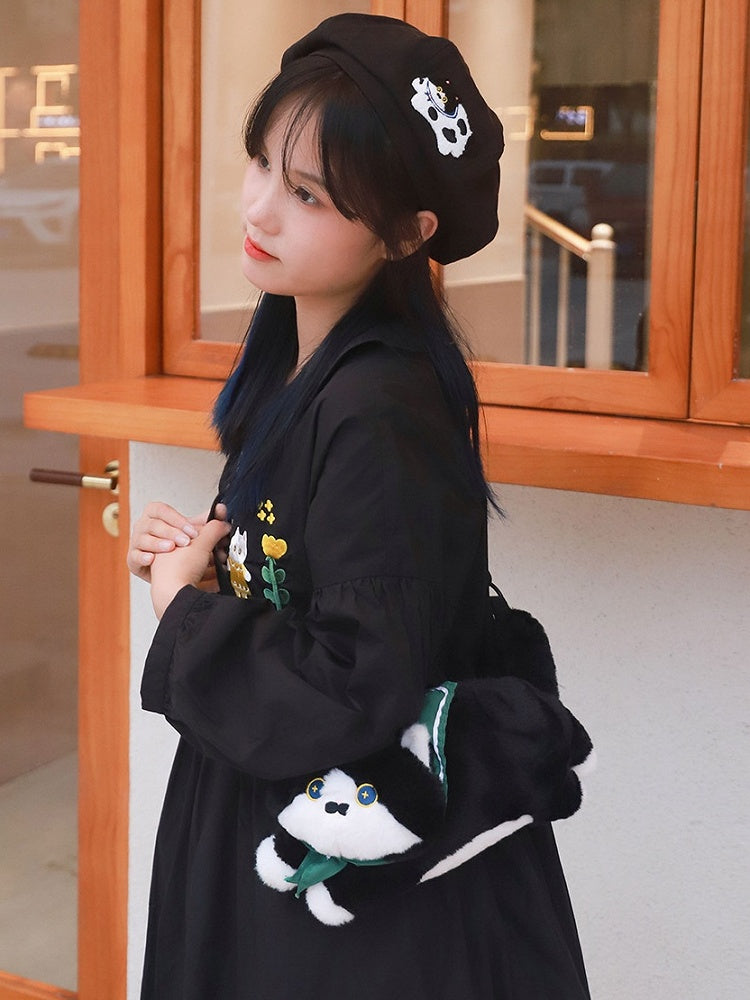 黒のかわいい猫型ぬいぐるみクロスボディバッグ