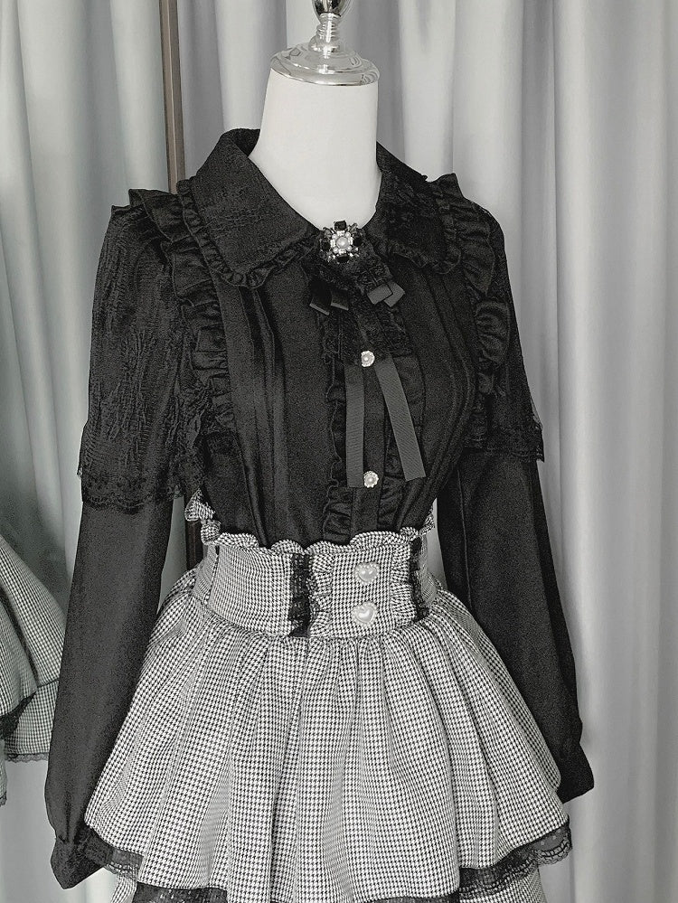 シャツ ブラック ティアード ケイ フリル ジライ + トリムスカートディテール アウトフィット - プリーツ