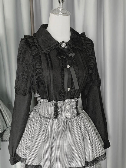 シャツ ブラック ティアード ケイ フリル ジライ + トリムスカートディテール アウトフィット - プリーツ