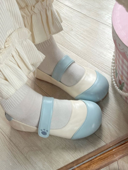 Janes Embroidery Maty Cute Velcro Bear Strap - PU Paw Closures Flat Leather Sweet