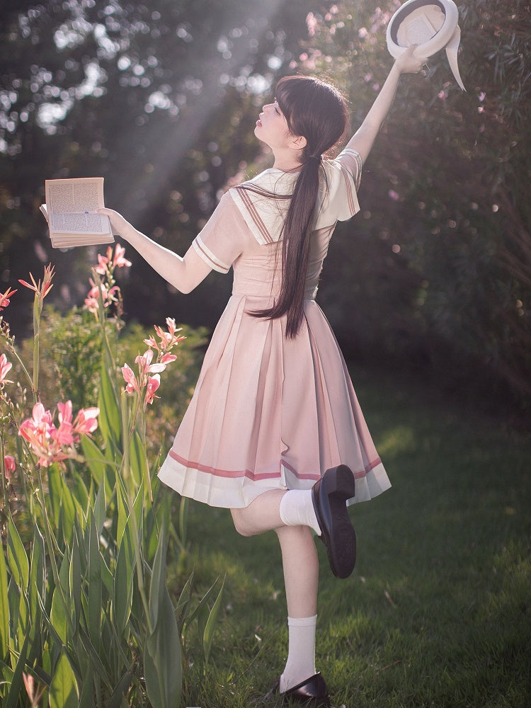 JK Skirt with Uniform Hem Beige Pleat Box 55cm Pink