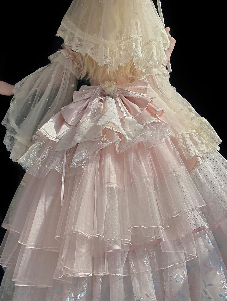 Pink Bow Detachable Train Freesize Dress - Lukemi