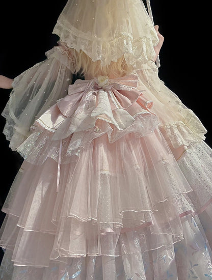 Pink Bow Detachable Train Freesize Dress - Lukemi