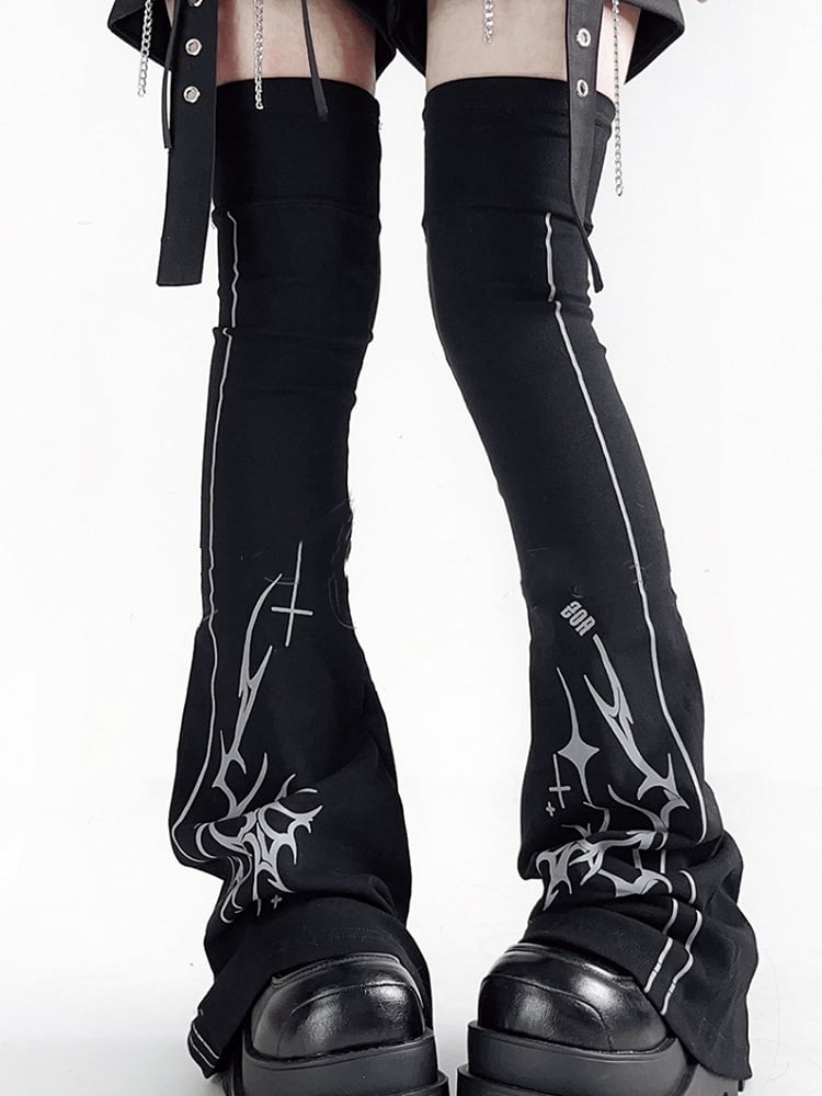 Y2K Print Black Over-the-Knee Flared Leg Warmers