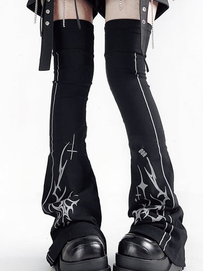Y2K Print Black Over-the-Knee Flared Leg Warmers