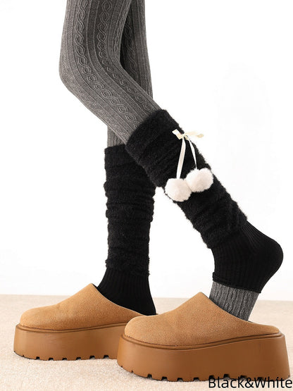 Pom-Pom Decoration Footed 4 Colors Warmers Leg Fuzzy
