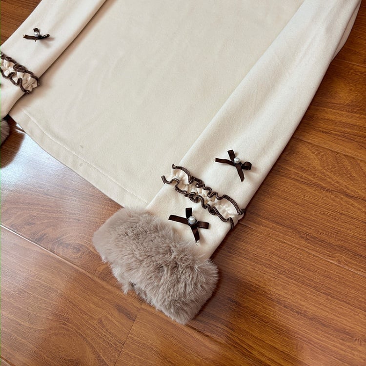 Long Autumn/Winter Ruffles Lolita Top Sleeves Coffee with Cozy