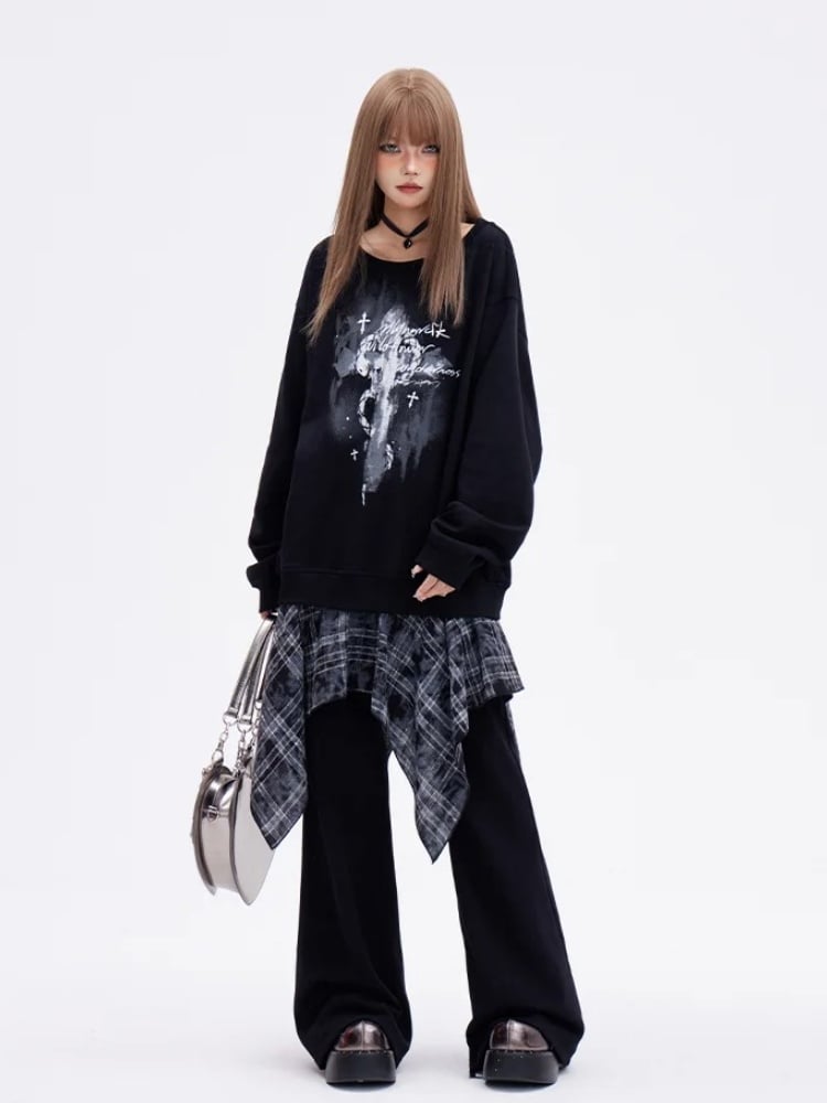 Schwarze Hose mit weitem Bein