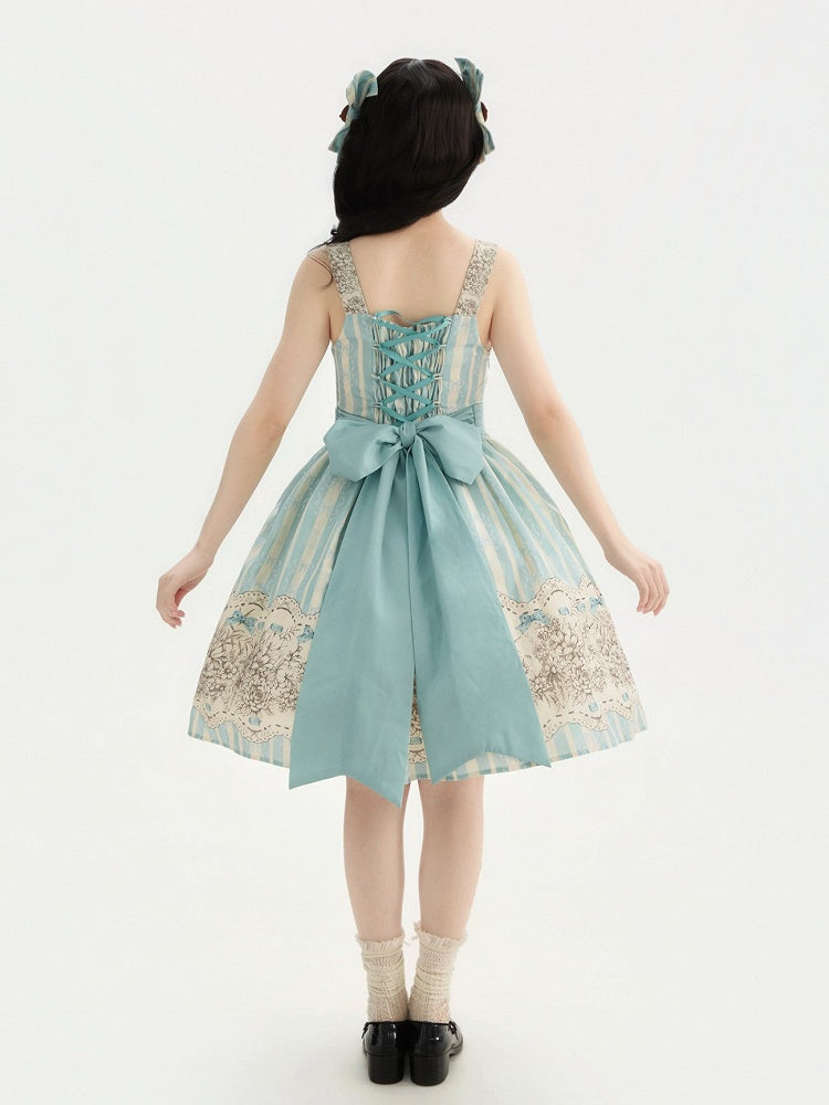 Clock Print and Short Blue Version Lolita Classic Floral Skirt Jumper