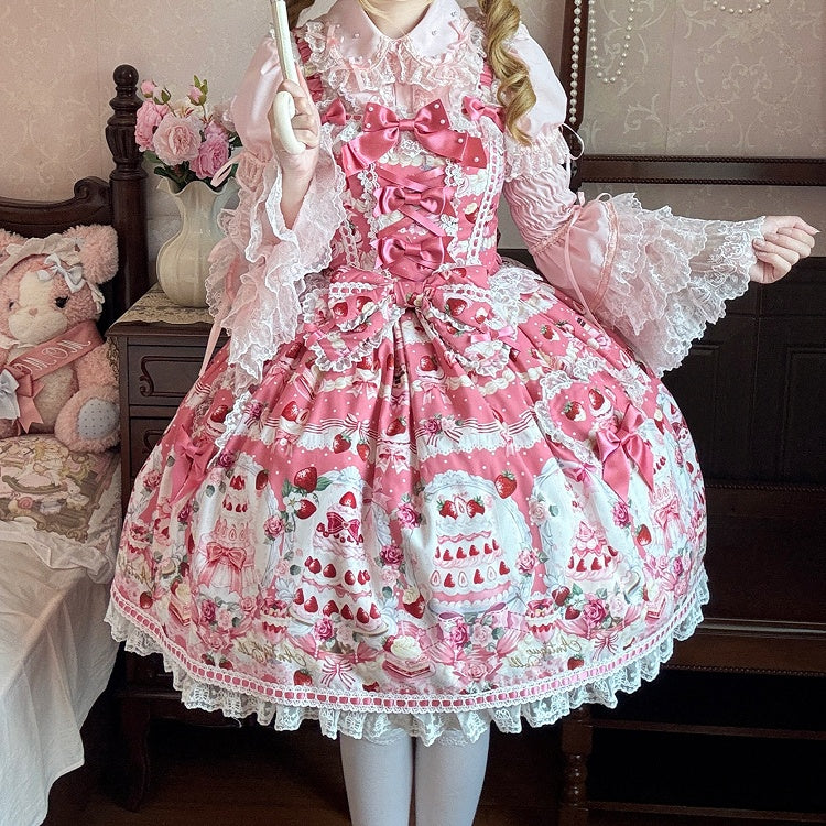 Süße und Set Erdbeerdesserts Pink Full JSK Print / Lolita