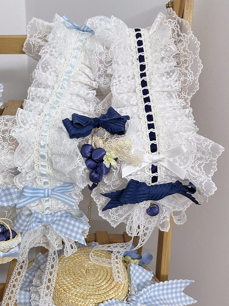Blue/Light Bowknot Hairband Lace Lolita Blue Dark