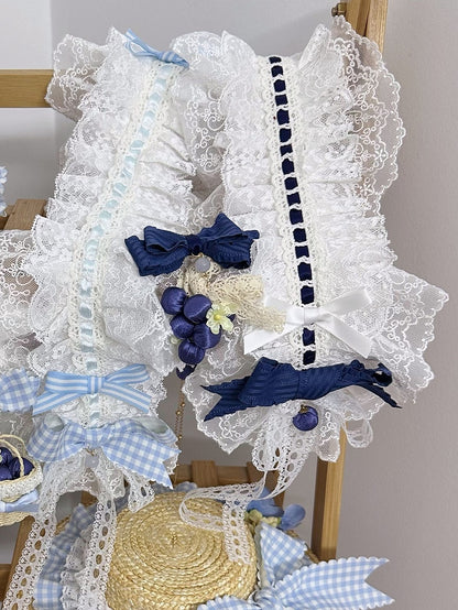 Blue/Light Bowknot Hairband Lace Lolita Blue Dark
