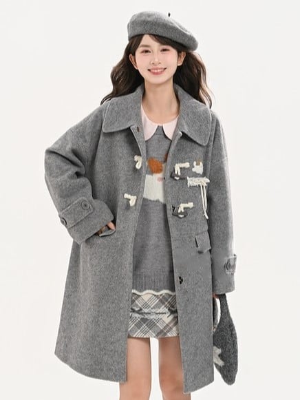 Gray Accents with and Embroidery Lace Long Dog Coat