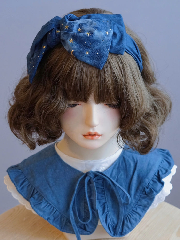 月プリント ブルー＆スター リボン KC