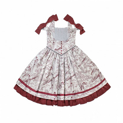 Lolita Waist Under Straps Red Jumper Basque Bust Bowknot Shoulder Skirt