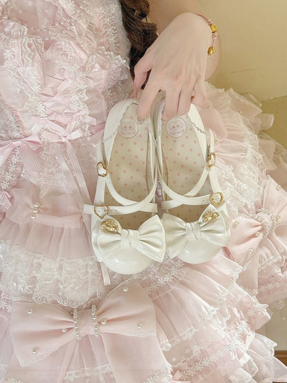 5 Colors Lolita Sweet Bowknot Round Toe Shoes - Kitten &amp; Fish Roll
