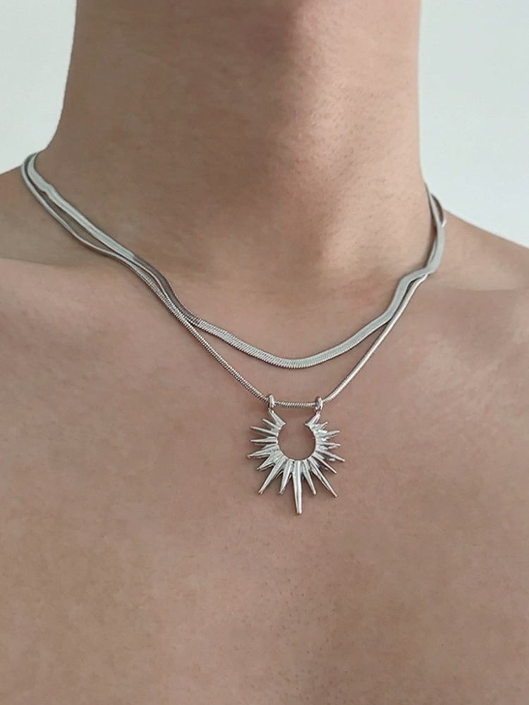 Silver Layered Sun Pendant Necklace - YSHXS