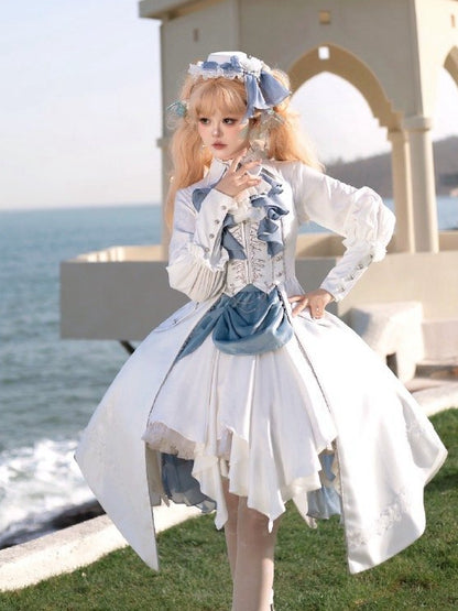 Blue Hem and Skirt Handkerchief White