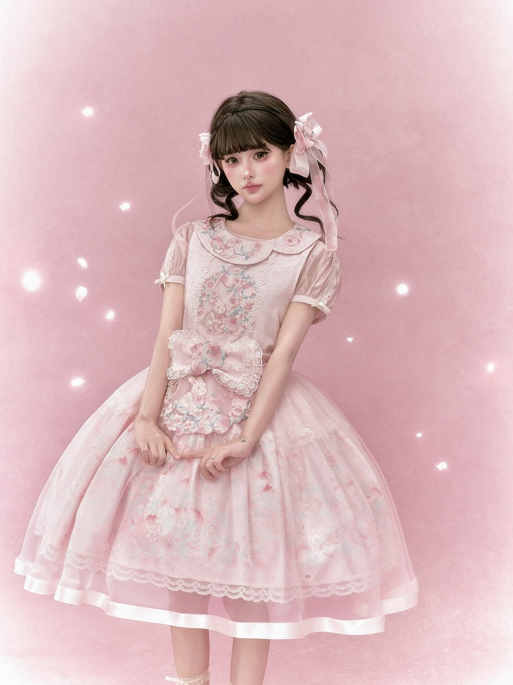 Sweet Lolita Pink Short-Sleeve Top - Yimu Walnut