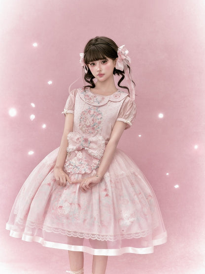 Sweet Lolita Pink Short-Sleeve Top - Yimu Walnut