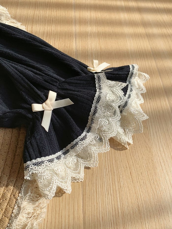 Top Caidigan Lolita Long for Spring/Autumn Black Knit Sleeves