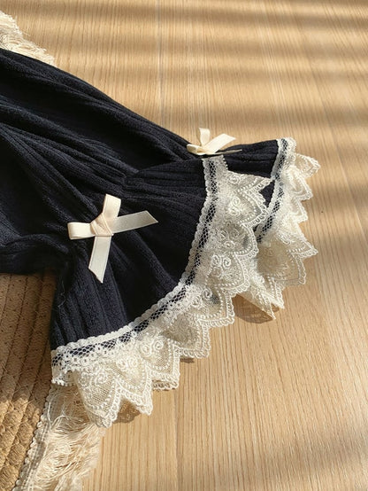 Top Caidigan Lolita Long for Spring/Autumn Black Knit Sleeves