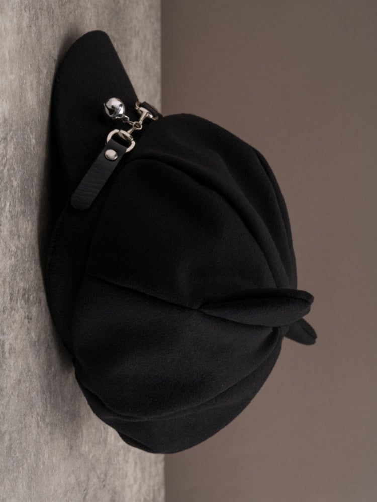 Gothic Hat Cat Black Buckle Design Ear Charm Beret Bell
