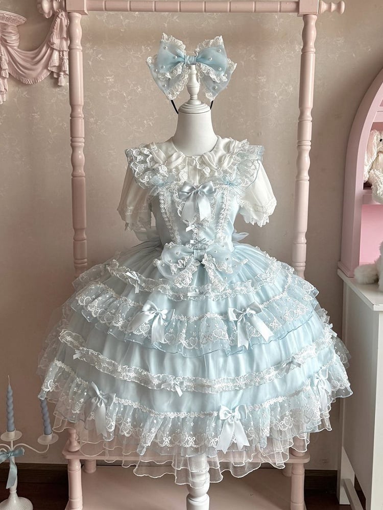 Schleifenkleid JSK Hanayome Rock Prinzessin Lolita Lagenblau Akzente Tüll