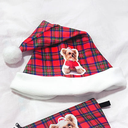 Plaid Puppy Hat Pattern Print Christmas Red