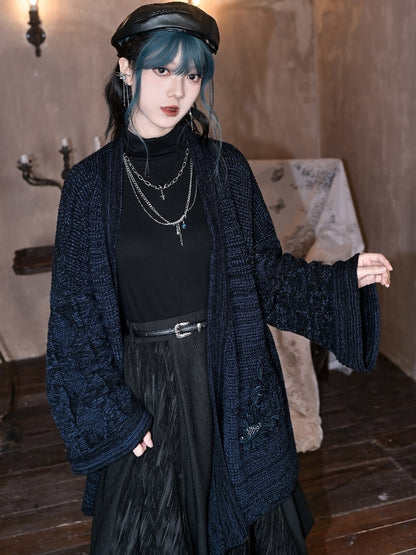 Design Navy Collar Cheongsam Goth Cardigan Self-tie Goldfish Embroidery - Crossover Strap