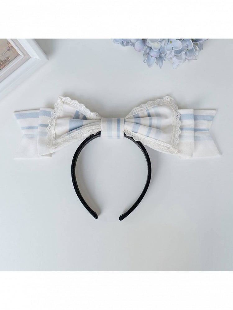 Lace Trimmed Bow KC in White & Blue Lolita Style - With PUJI