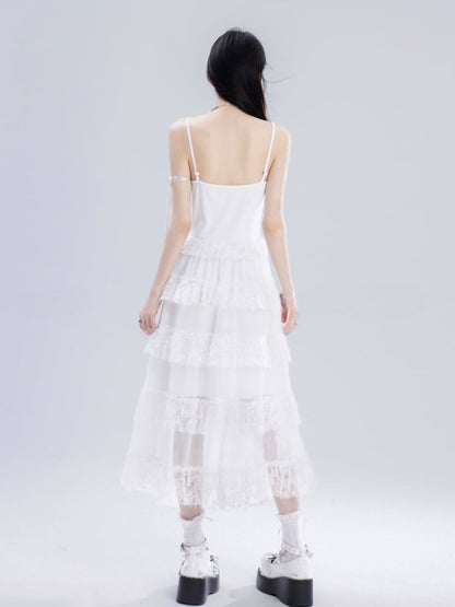 Rock Cami Kleid Taille Kette Süße Weiße Spitze Tiered Frei mit