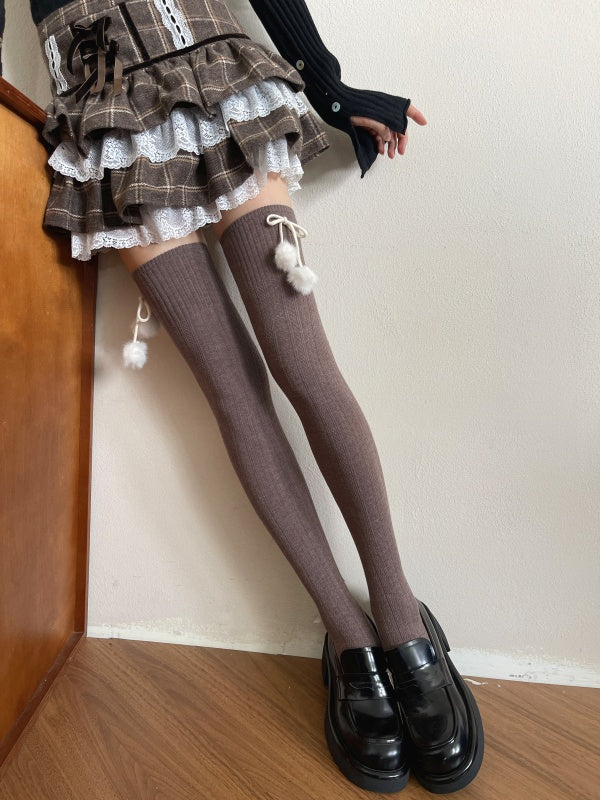 Colors Pom-Pom 6 Knit Slimming Stockings with Cable Decorations Warm